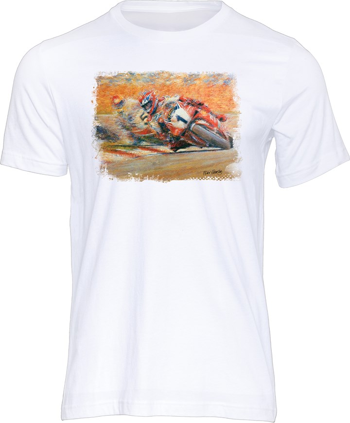 Carl Fogarty Motorcycle Art Print T-shirt White - click to enlarge