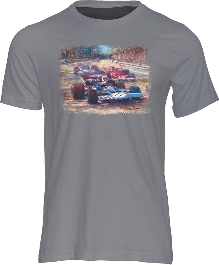 Jackie Stewart Art Print T-shirt Charcoal - click to enlarge
