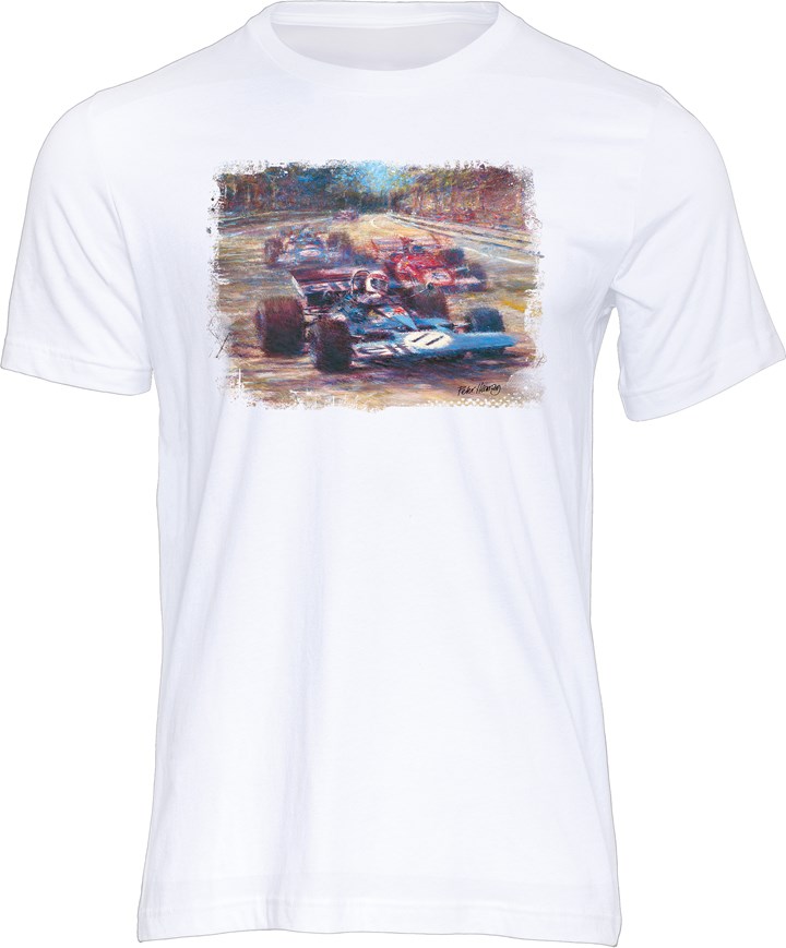 Jackie Stewart Art Print T-shirt White - click to enlarge