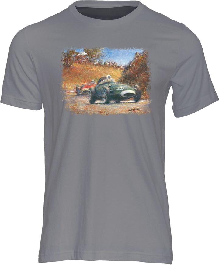 Stirling Moss Art Print T-shirt Charcoal - click to enlarge