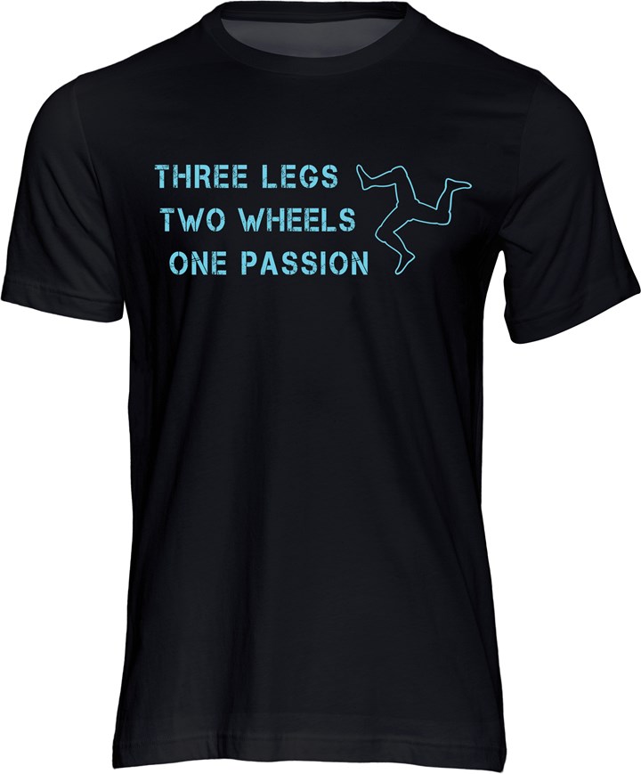 Three Legs Two Wheels One Passion T-shirt Black - click to enlarge