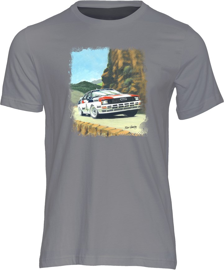 Audi Quattro A2 Rally Car Art Print T-shirt Charcoal - click to enlarge