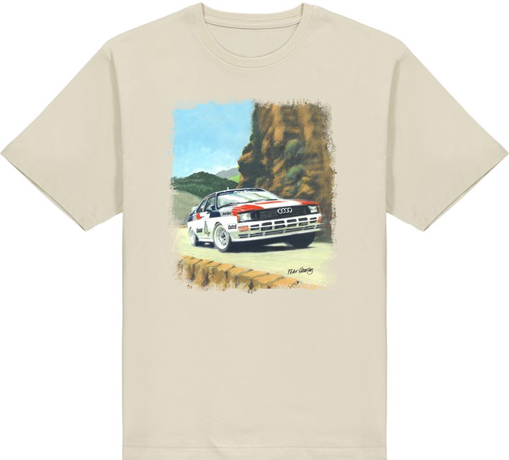 Audi Quattro A2 Rally Car Art Print T-shirt Light Sand - click to enlarge