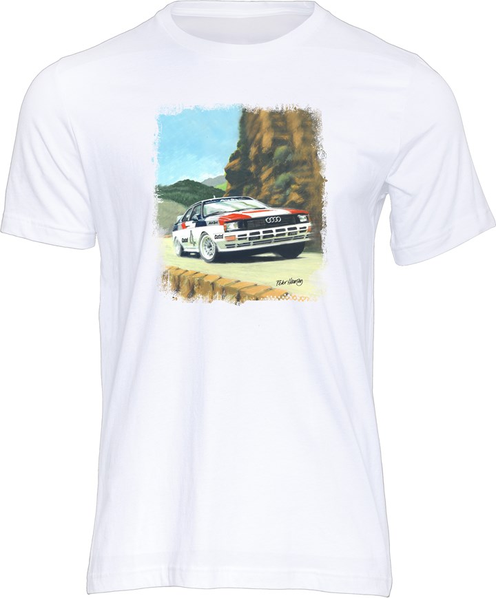 Audi Quattro A2 Rally Car Art Print T-shirt White - click to enlarge