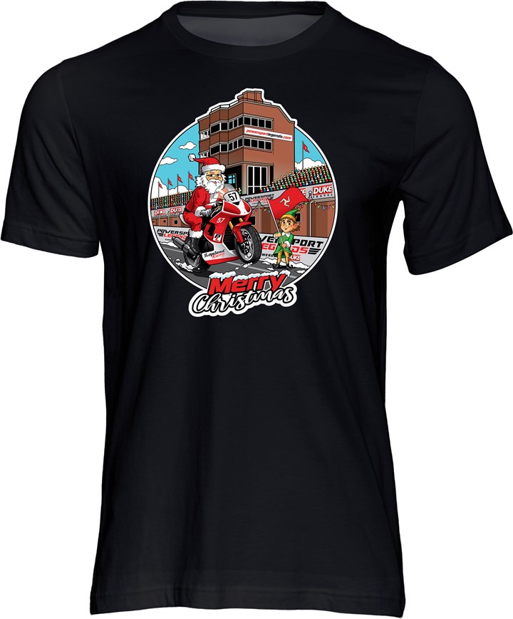 IOM Road Racing Christmas T-shirt Black - click to enlarge