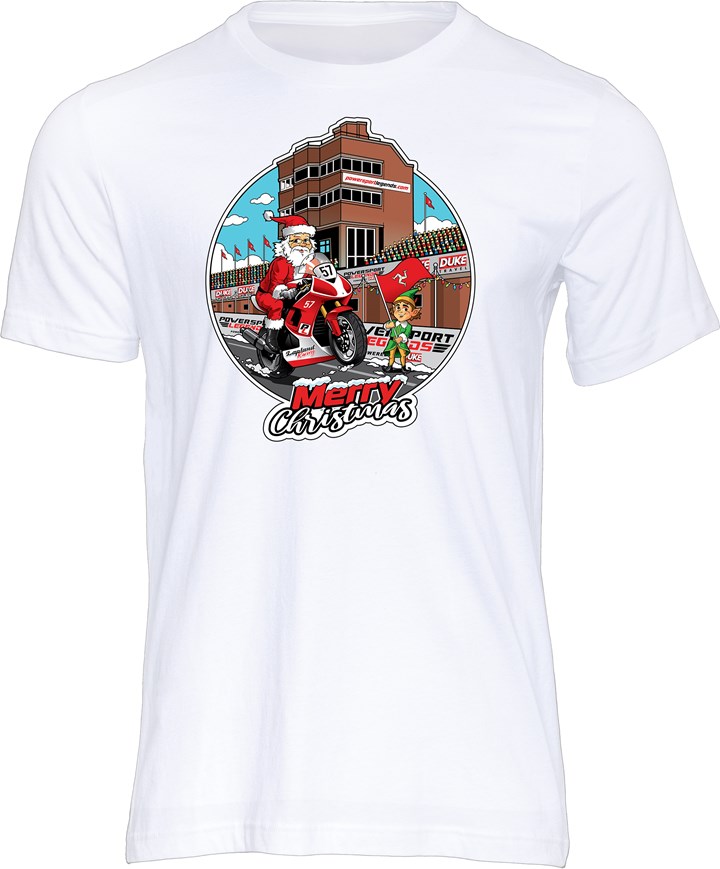 IOM Road Racing Christmas T-shirt White - click to enlarge