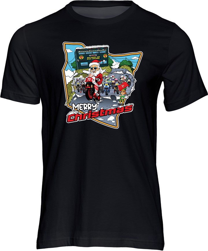 Southern 100 Road Races Christmas T-shirt Black - click to enlarge
