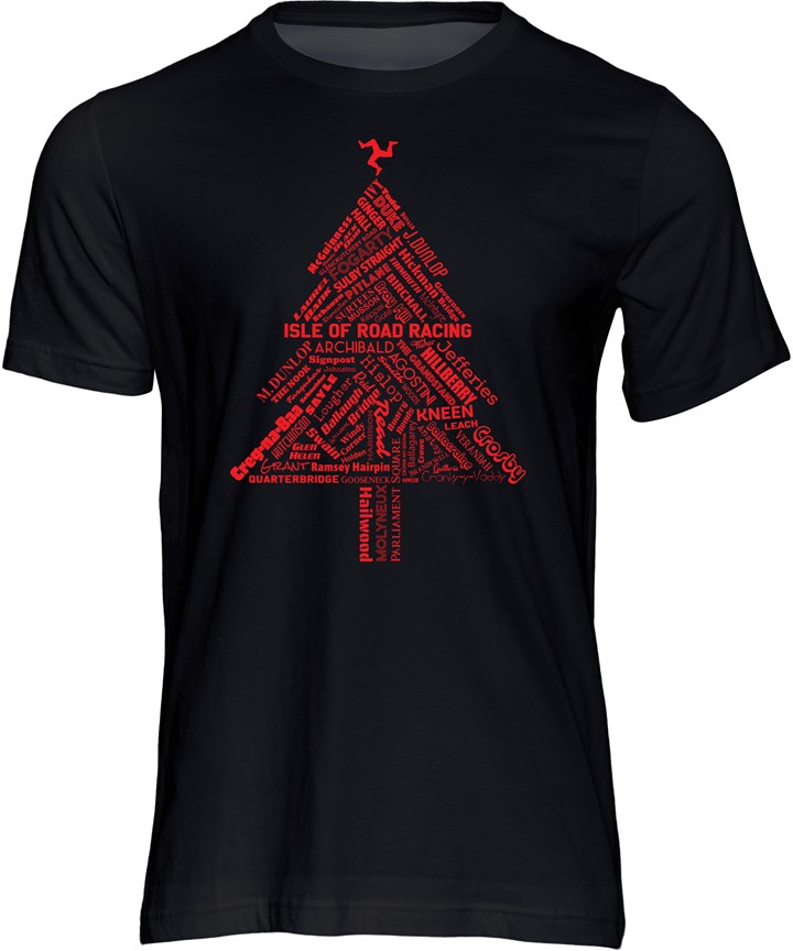 Isle of Road Racing Christmas Tree T-shirt Black - click to enlarge