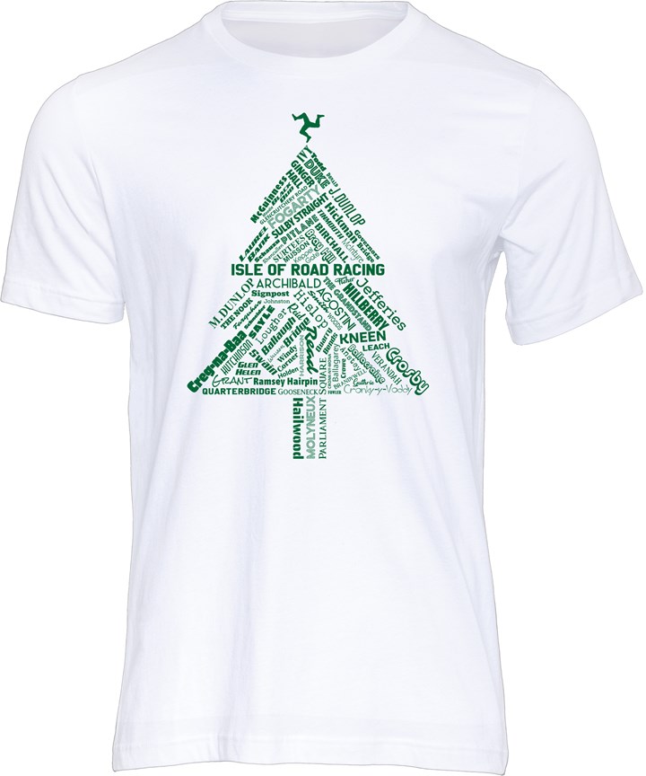 Isle of Road Racing Christmas Tree T-shirt White - click to enlarge