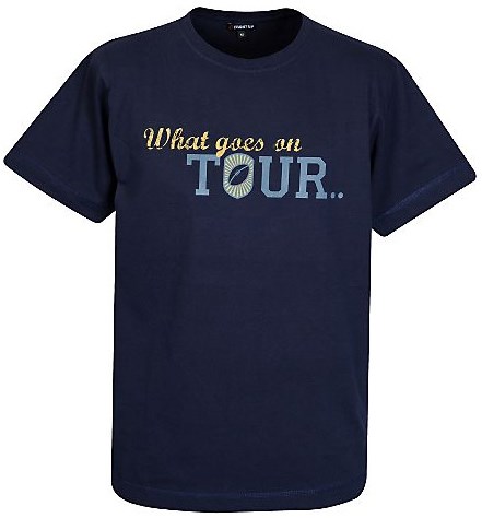 What Goes on Tour navy blue rugby t-shirt - click to enlarge