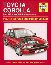 Toyota Corolla (sept 87 - Aug 92) E to K Book