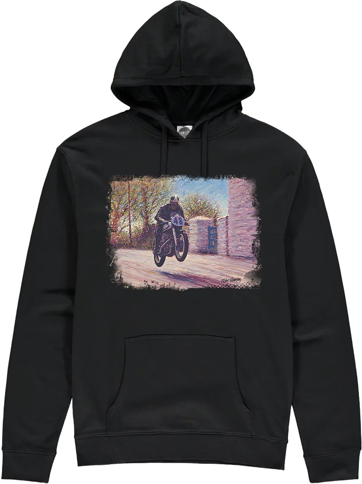 Geoff Duke Art Print Hoodie Black - click to enlarge