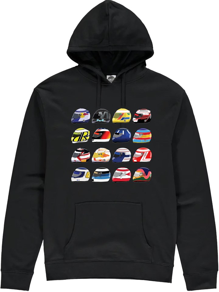 F1 Modern Helmets Hoodie Black - click to enlarge
