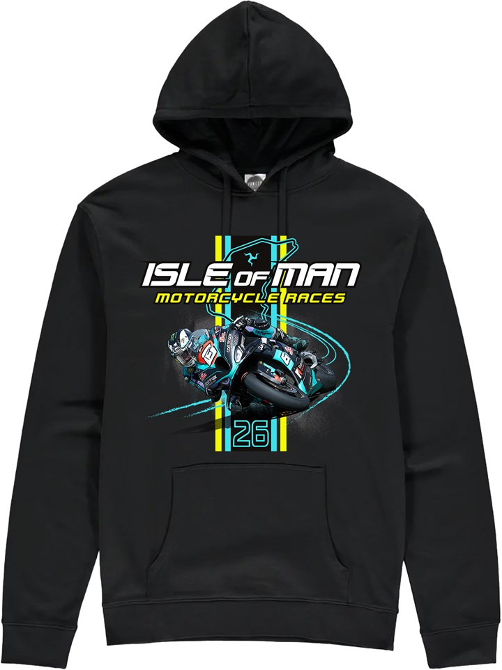 Isle of Man Road Racing 2026 Rider & Stripe Hoodie - click to enlarge