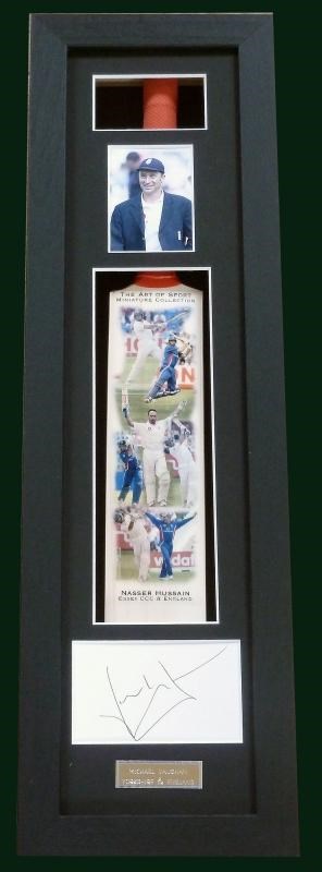 Nasser Hussain Framed and Signed Mini Bat