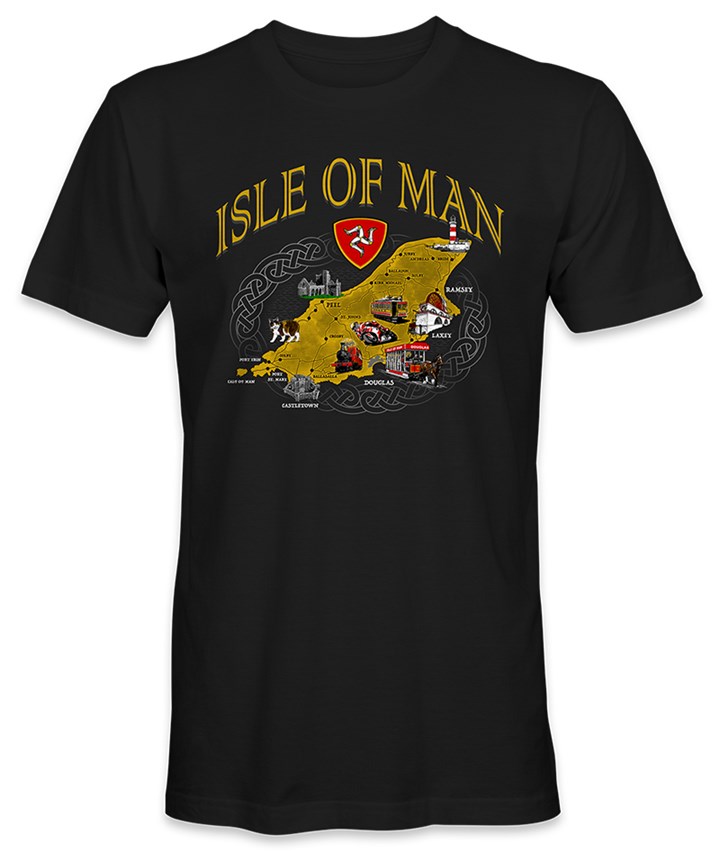 Isle of Man Yellow Map T-Shirt Black - click to enlarge