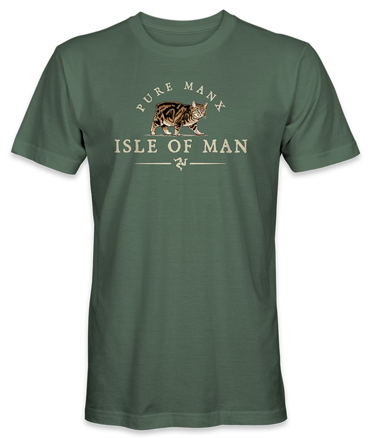 Isle of Man Manx Cat T-Shirt Green - click to enlarge