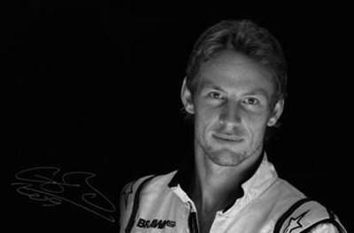 Jenson Button signed Turkish GP Black and White Portrait 