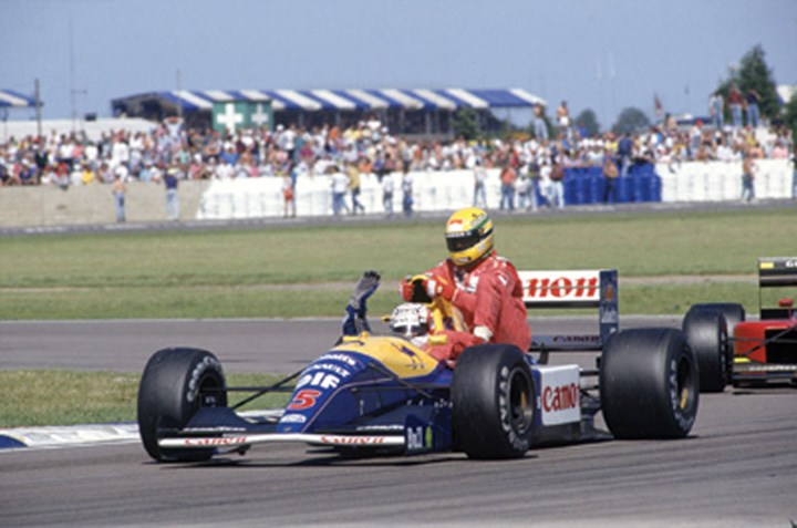 Senna hitches a lift with Mansell 1991 British GP  - click to enlarge