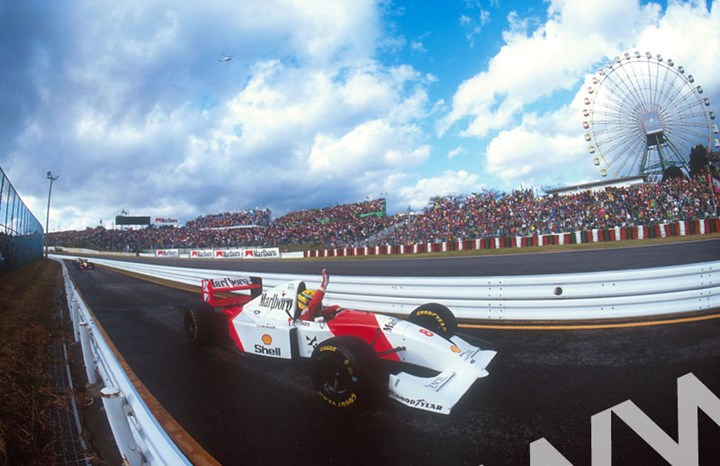 Ayrton Senna pit lane celebration Japan 1993 - click to enlarge
