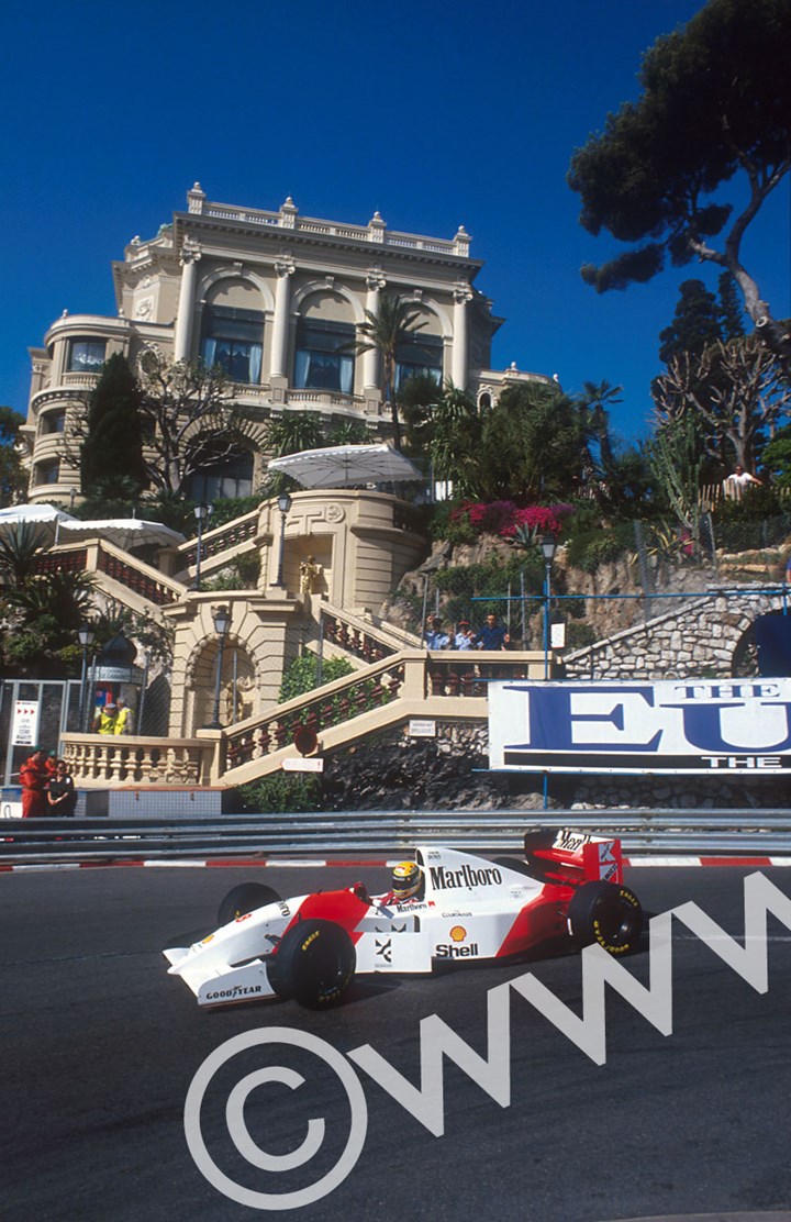 Ayrton Senna 1st position at Loews Hairpin Monaco 1993 - click to enlarge