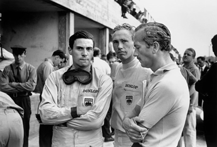 Jim Clark Colin Chapman Mike Spence 1964 Monza   - click to enlarge