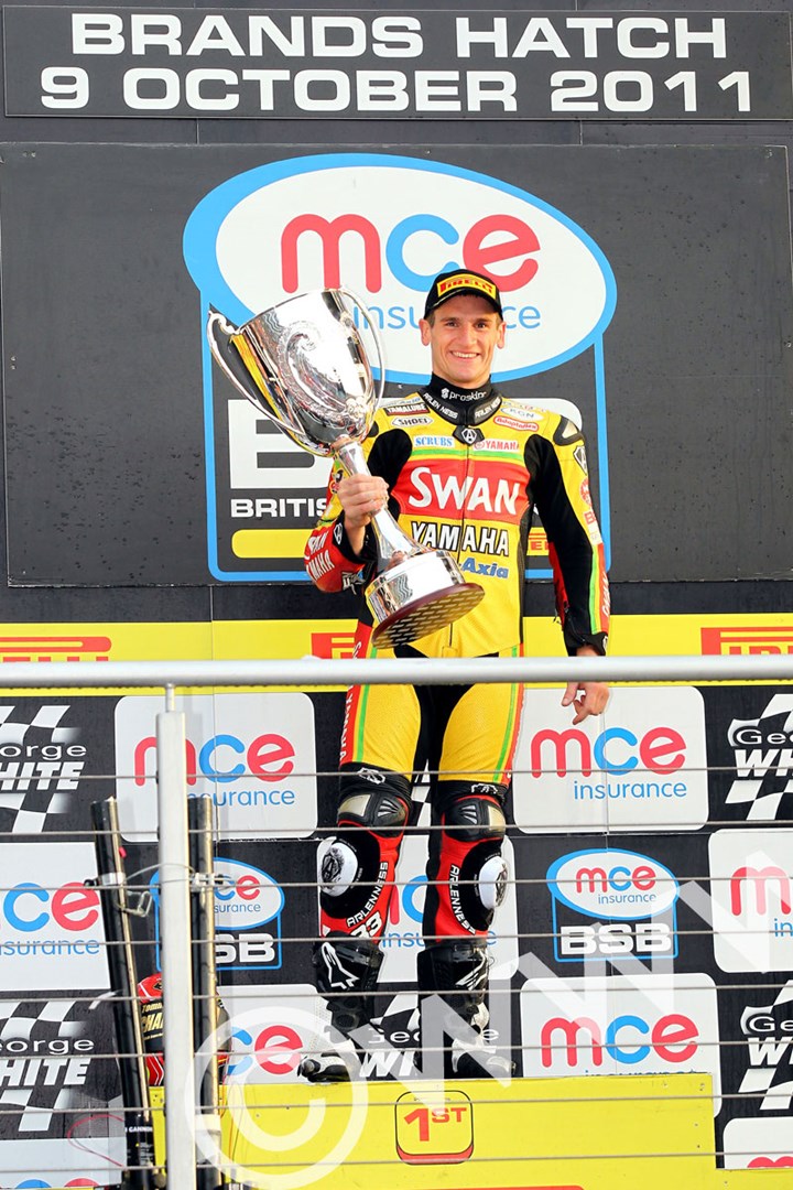 Tommy Hill BSB 2011 with the Championship Trophy - click to enlarge