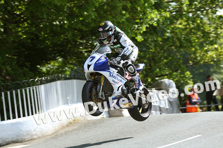 Gary Johnson jumps Ballaugh Bridge, TT 2014 - click to enlarge