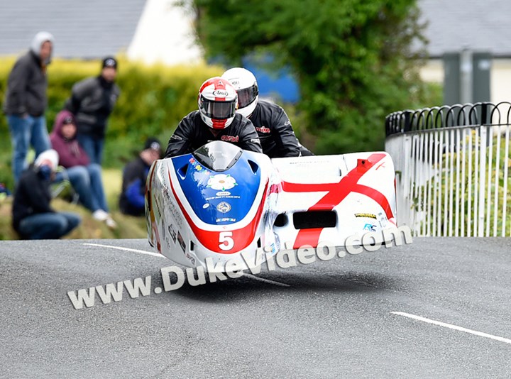 TT 2014 Conrad Harrison and Mike Aylott jumping at Ballaugh - click to enlarge