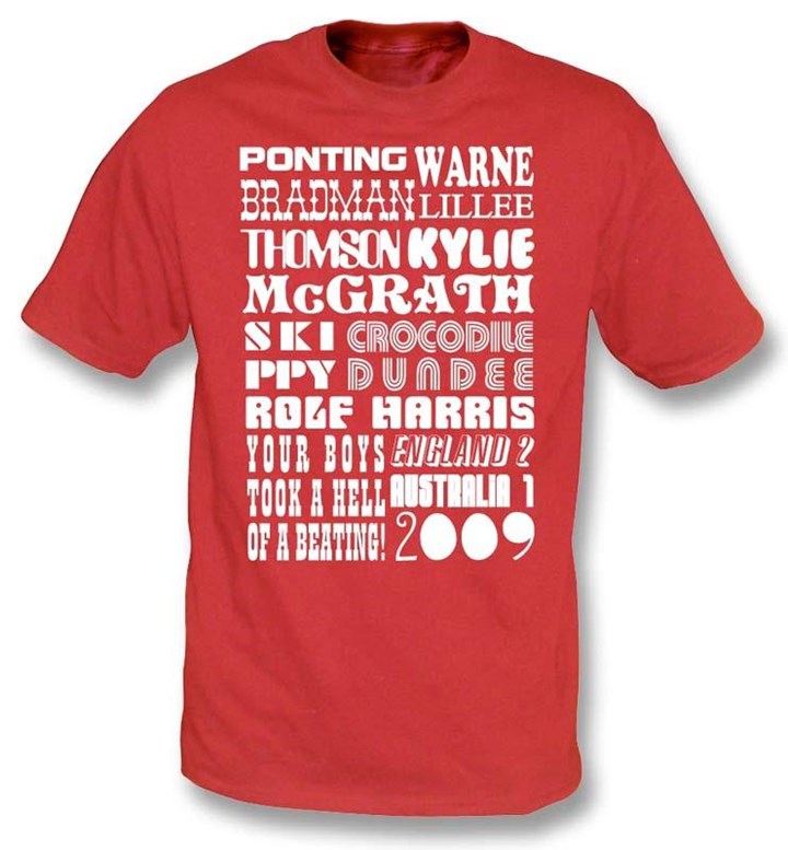 PunkCricket - Ashes 09 T-Shirt (Red) - click to enlarge