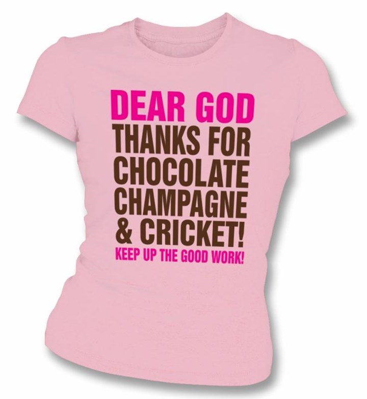 PunkCricket - Ladies Dear God (Pink T-Shirt) - click to enlarge