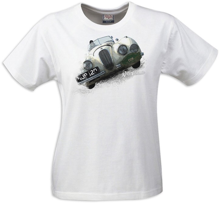 Gritty Marques Jaguar XK120 Ladies T-Shirt White - click to enlarge