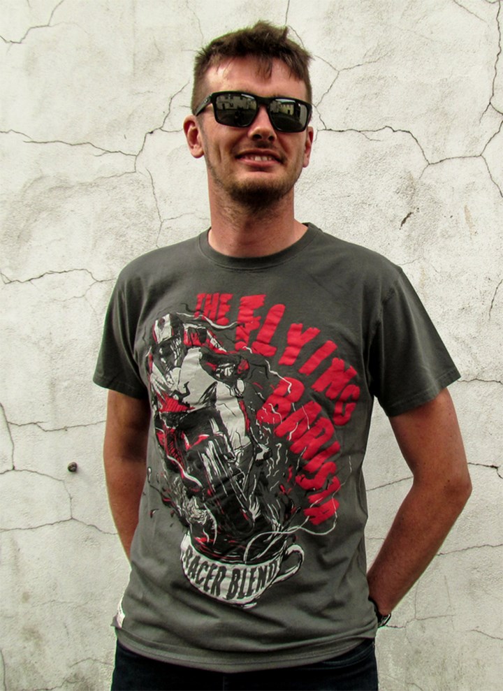 Connor Cummins The Flying Barista Mens T-Shirt Graphite - click to enlarge