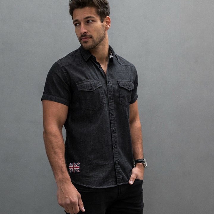Ton Up Short Sleeved Black Denim Shirt - click to enlarge