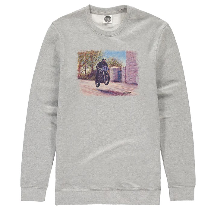 Geoff Duke Art Print Sweatshirt Heather Grey - click to enlarge