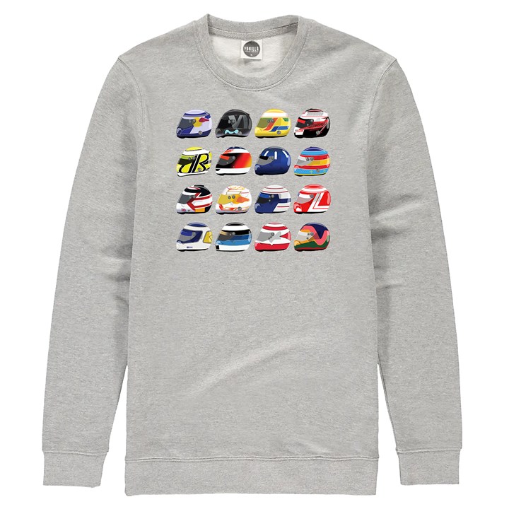 F1 Modern Helmets Sweatshirt Heather Grey - click to enlarge