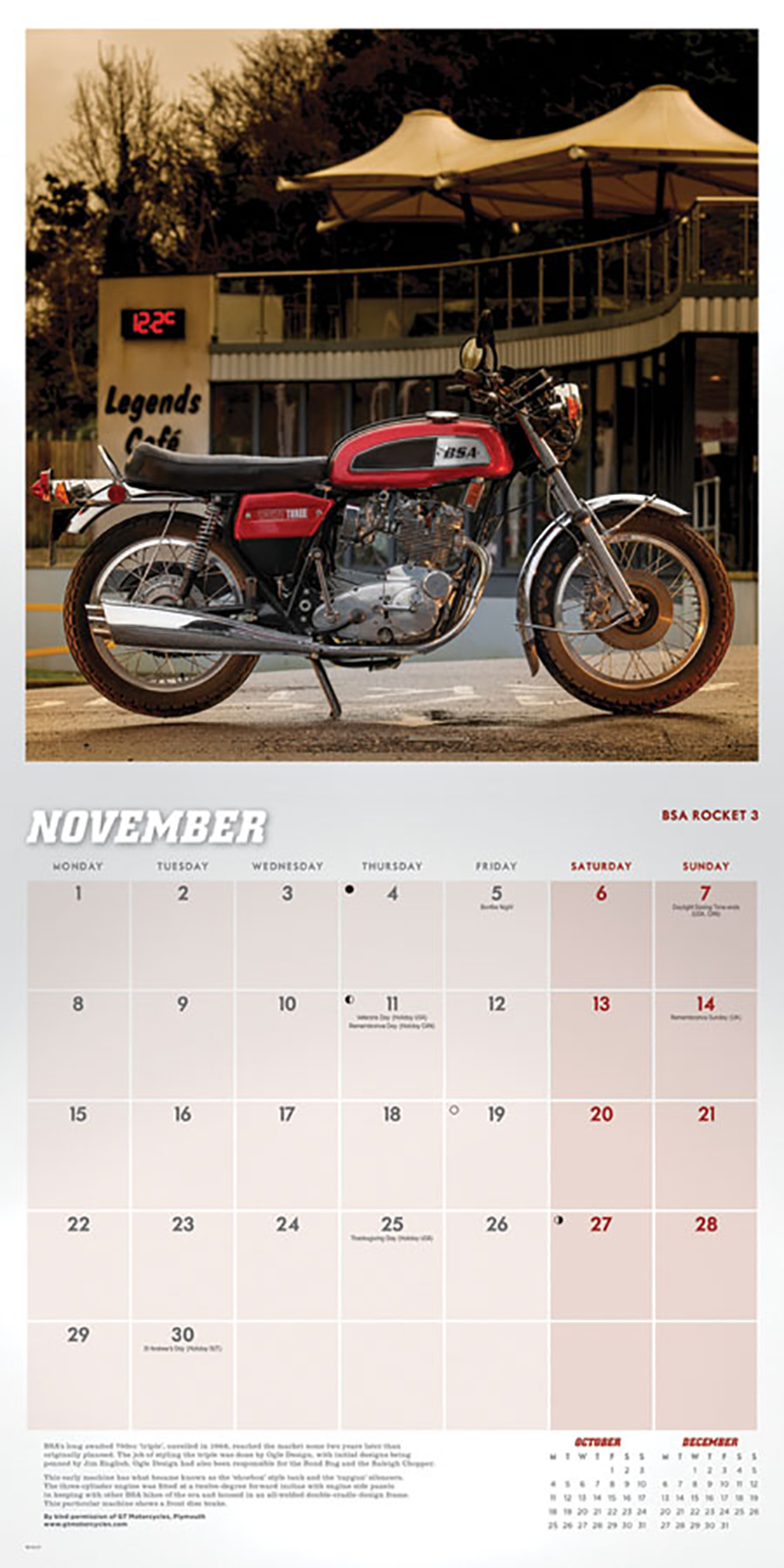 British Motorbike 2021 Wall Calendar Duke Video