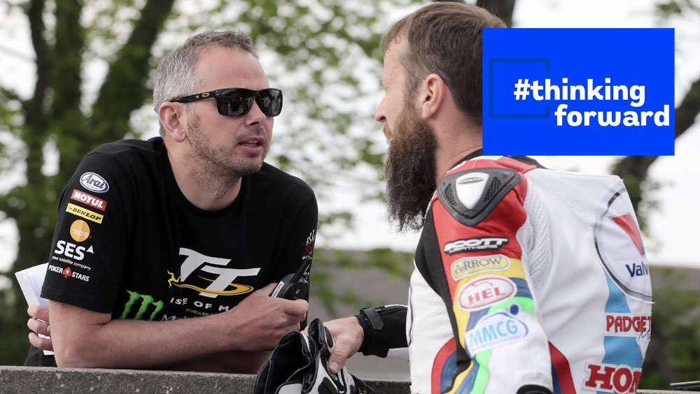 TT Business Development Manager Paul Phillips and Kiwi ace Bruce Anstey at the 2016 Isle of Man TT Races
